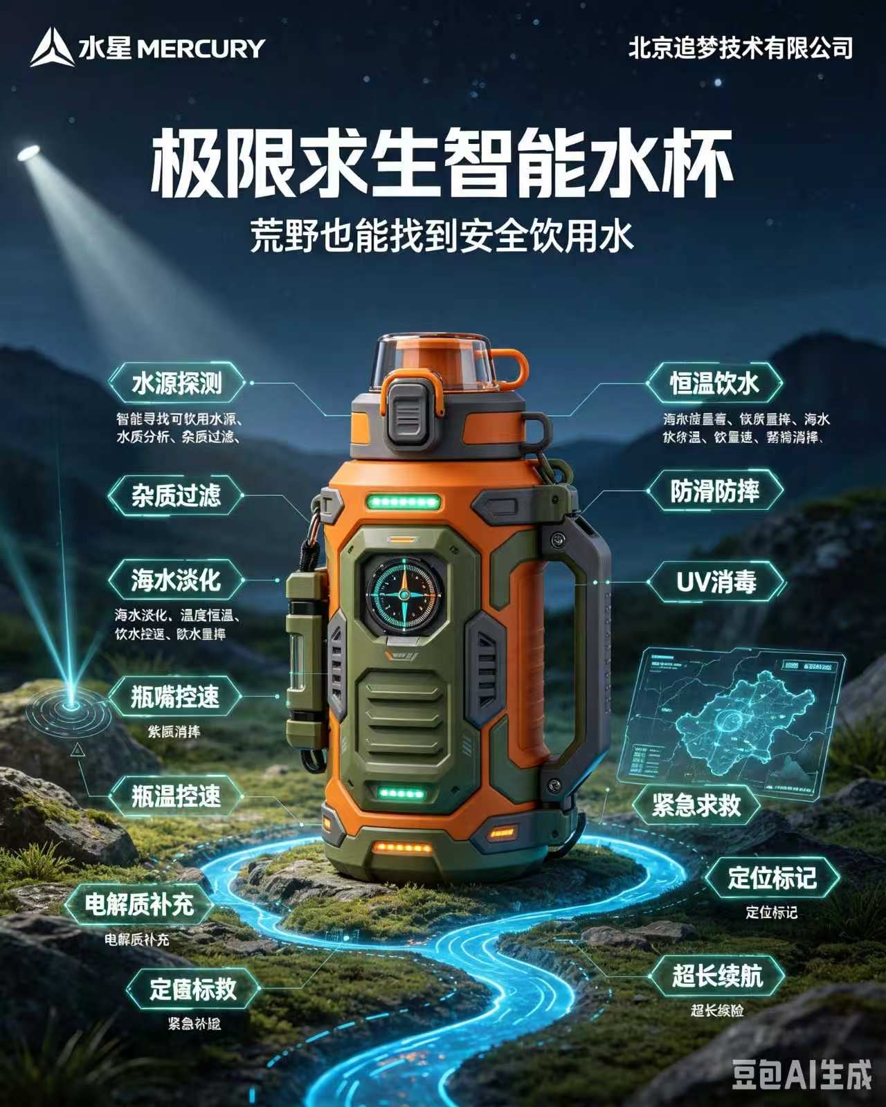 Mercury Extreme Survival smart water bottle feature poster